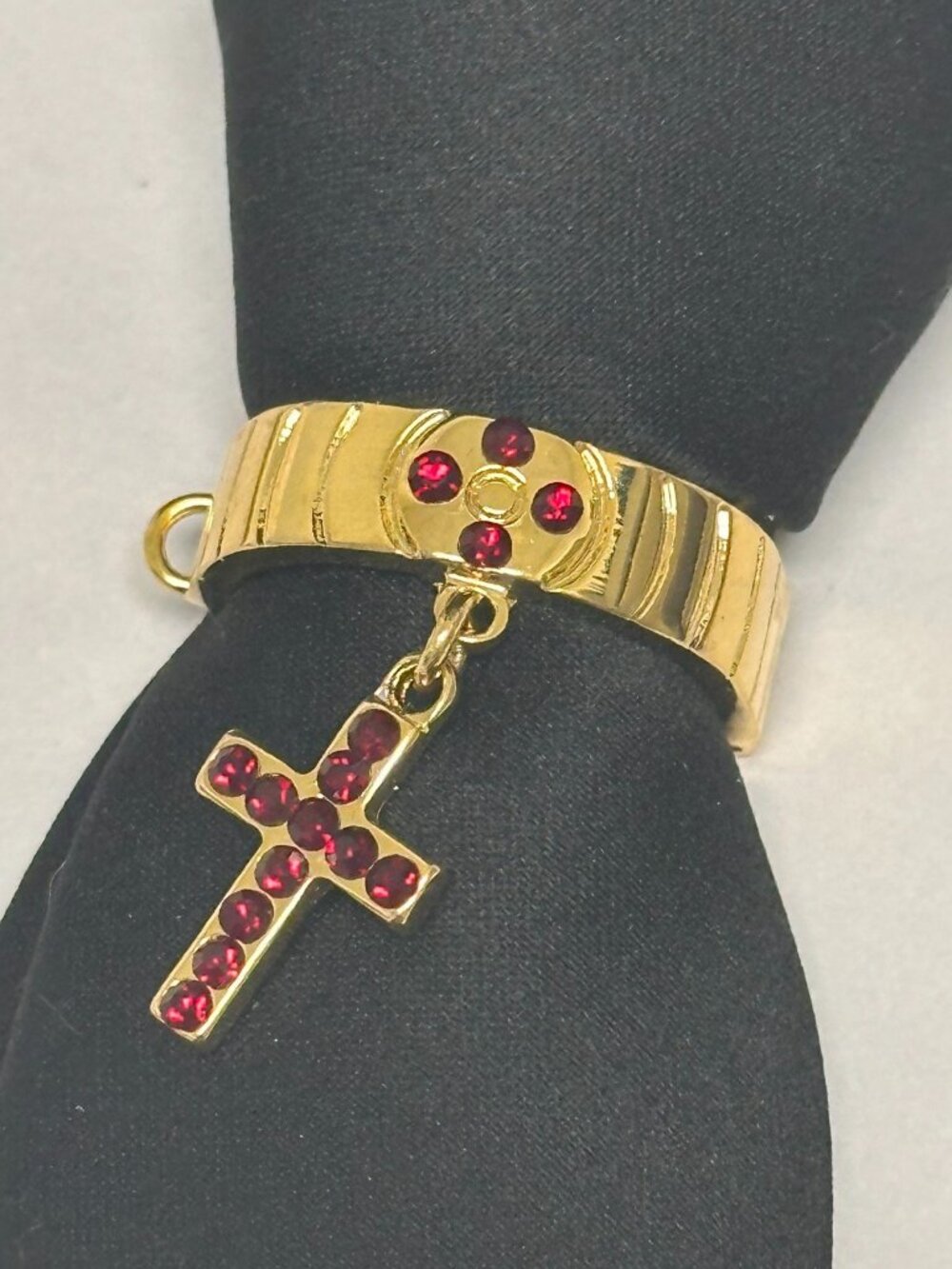 3/$30 Necktie Clip Gold Tone Dangle Cross Red Rhinestone Dangle Tie Accessory